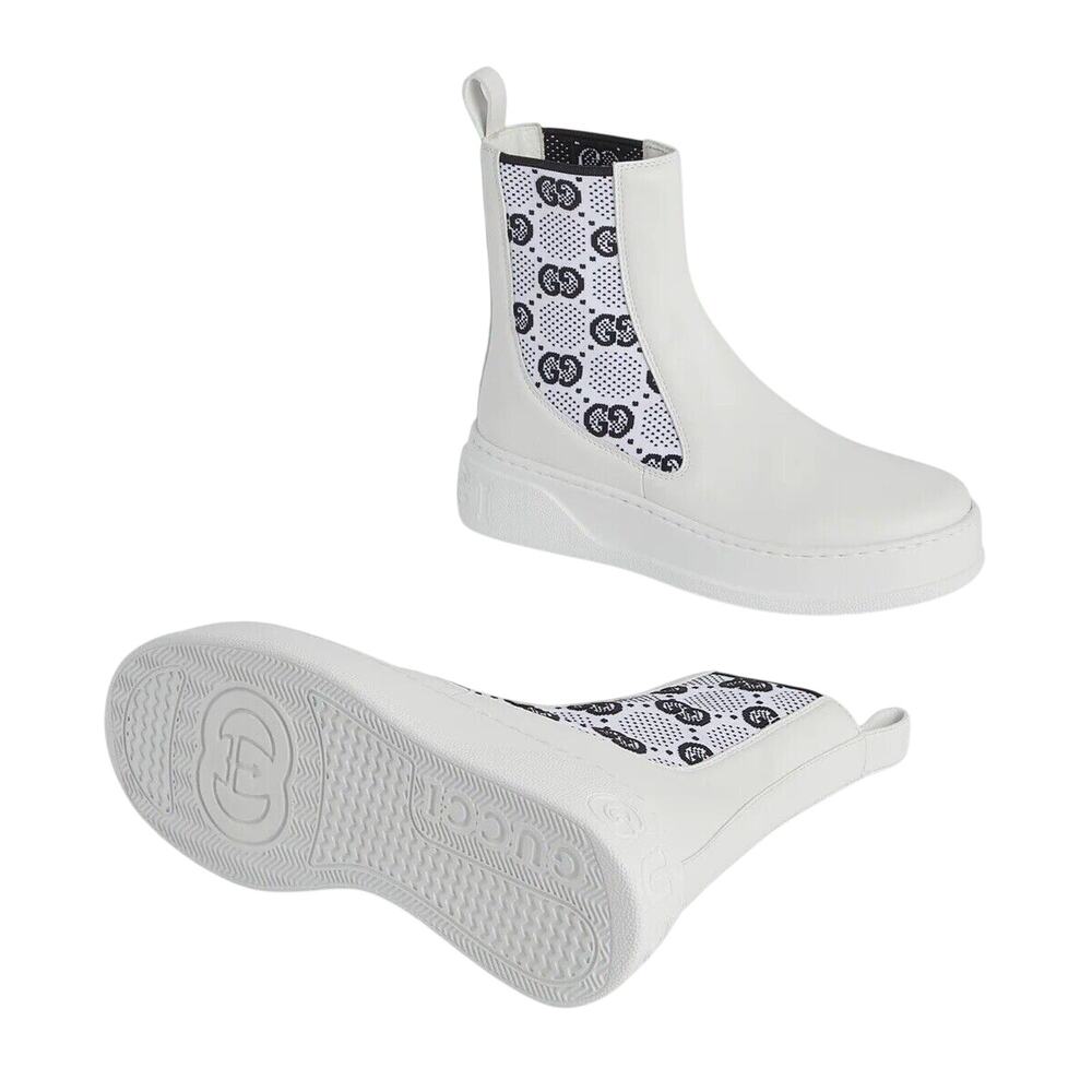 Gucci Platform 37.5/ US 7.5 GG Supreme Leather Chelsea Boots White NWB $1,100 - Picture 2 of 10